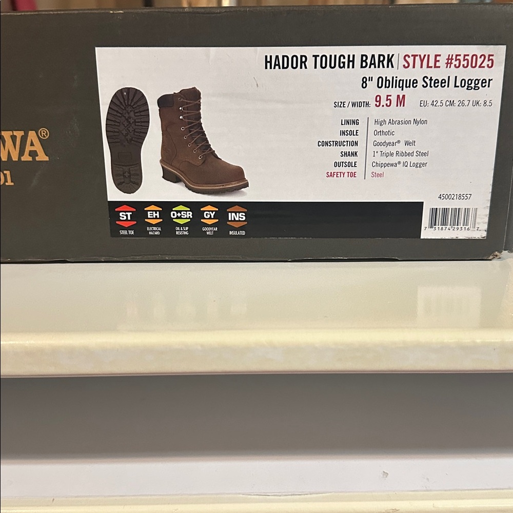 Chippewa Hador Tough Bark | Size 9.5 | 8” Oblique Steel Logger | NWT - Picture 7 of 7